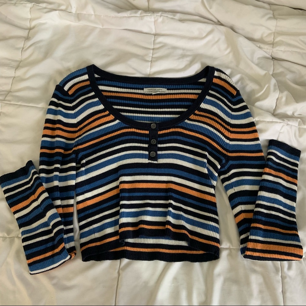 Long Sleeved Striped Crop Top